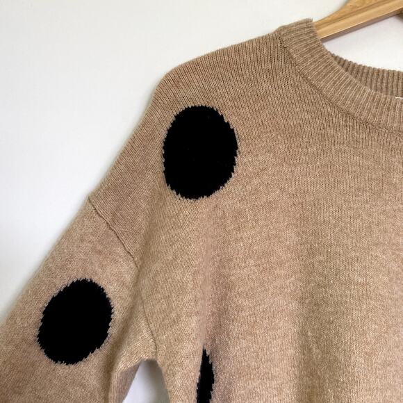 Madewell Dot Graystone Long Sleeve Pullover Sweater in Tan & Black Small - Picture 4 of 8